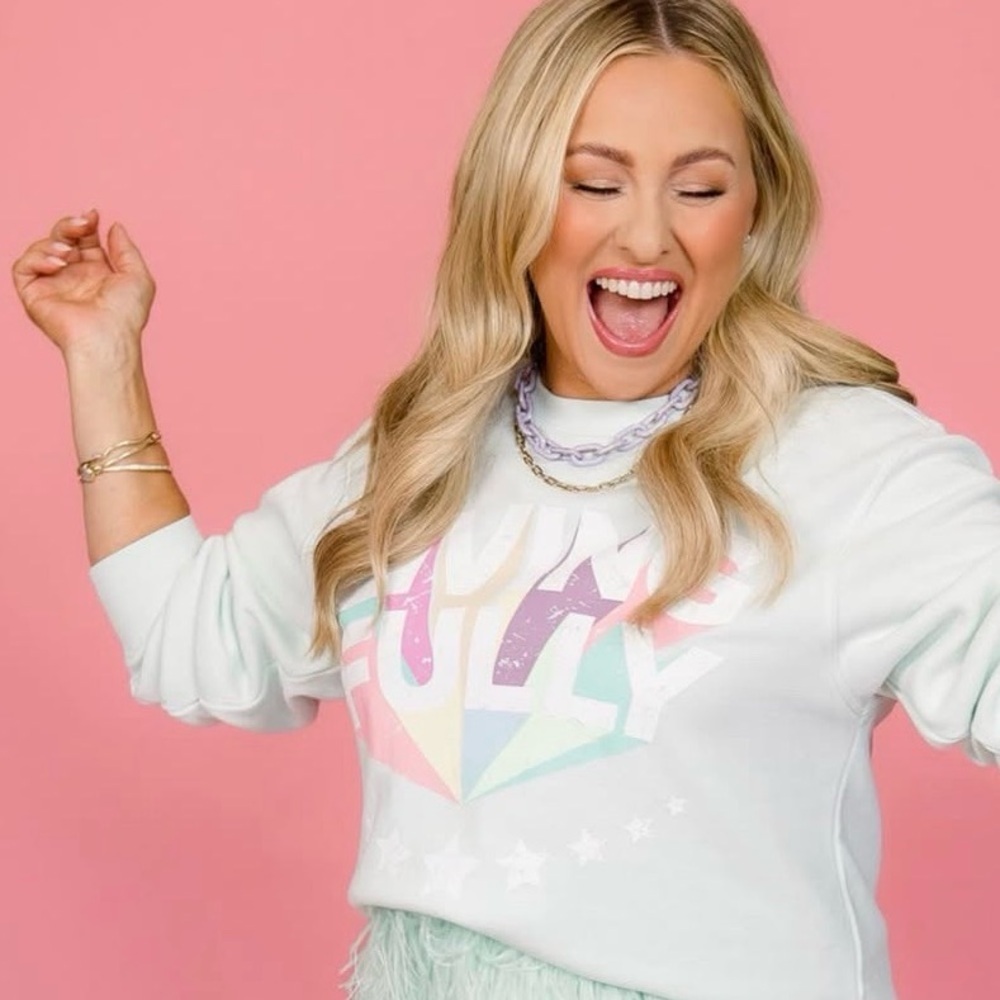 Living Fully Mallory Ervin Rainbow Sweatshirt Cotton Candy SOLD OUT HTF New Med